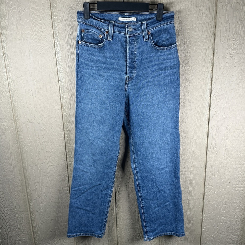 Levi's Ribcage Straight Ankle Jeans Womens Sz 27 Button Fly Medium Wash Stretch